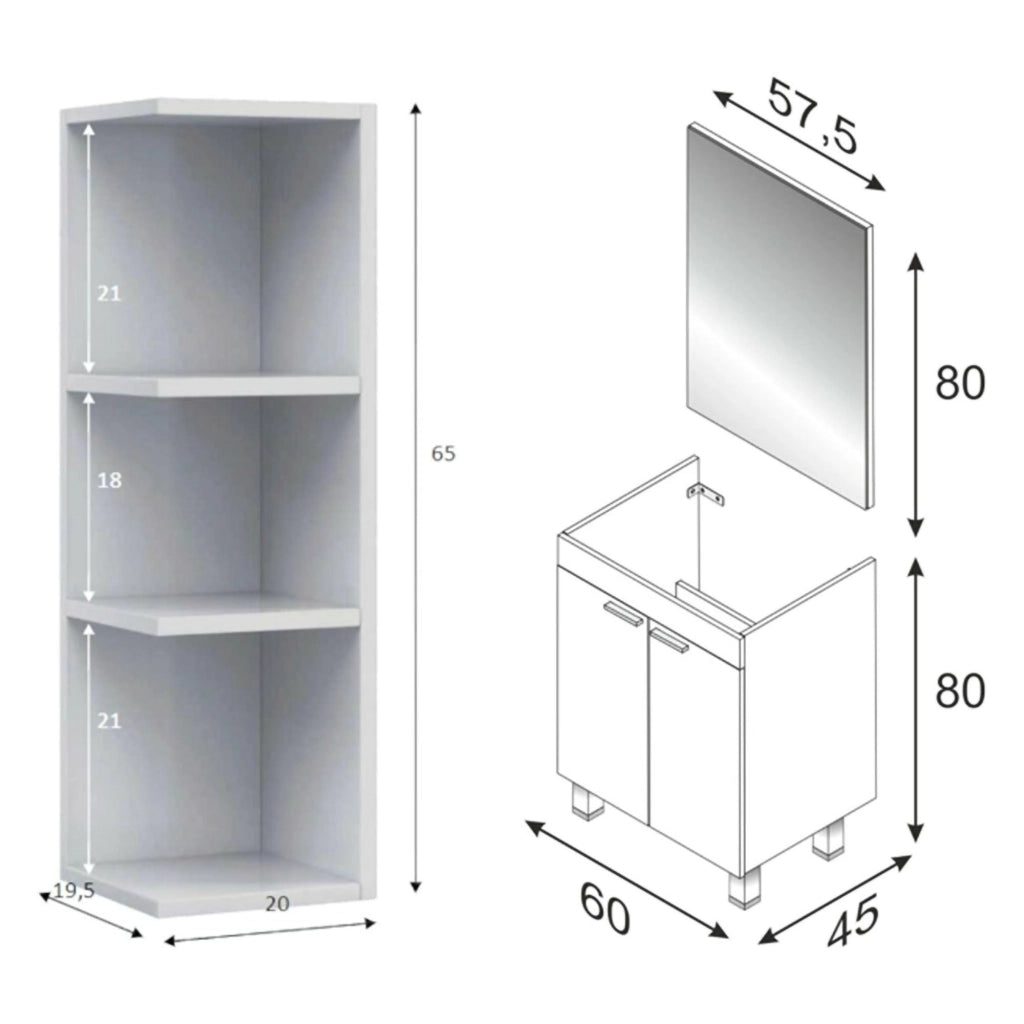 Sorrento, set Mobili Bagno Specchio Incluso, Bianco Lucido