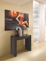 E-STYLO Consolle allungabile con top nero in MDF laccato antigraffio e gambe nero in MDF laccato antigraffio, 90cm X 42,5/302,5cm H. 76cm.