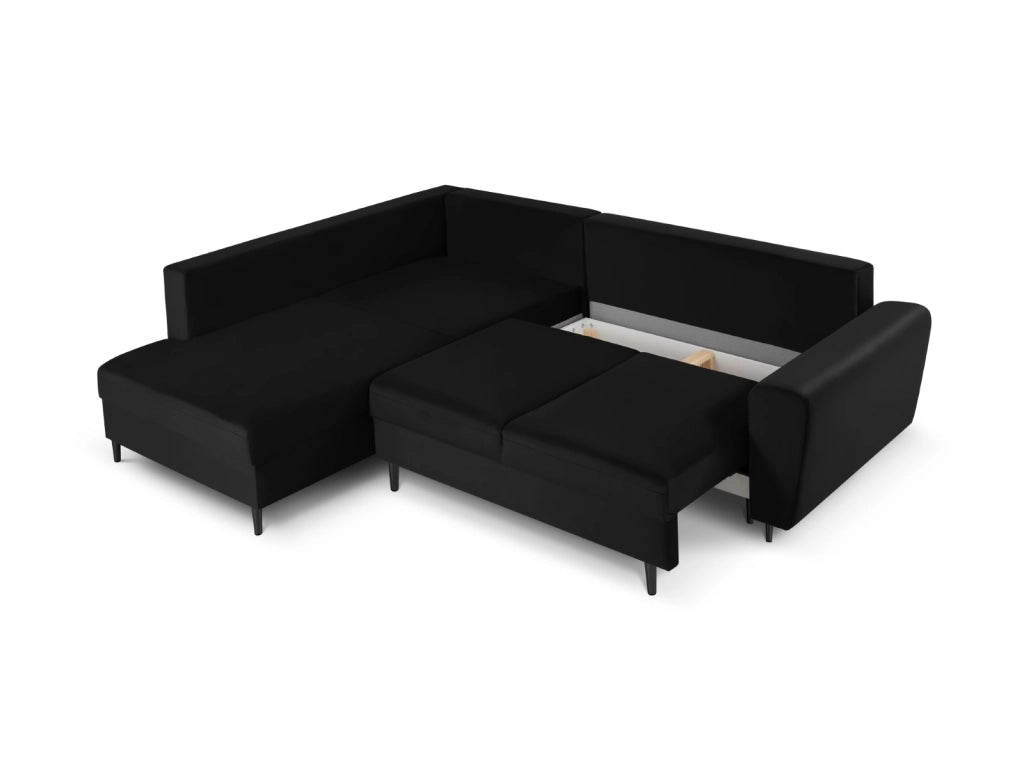 Cosmopolitan Design - Divano convertibile angolare sinistro con contenitore "Kyoto" 5 posti in velluto nero 