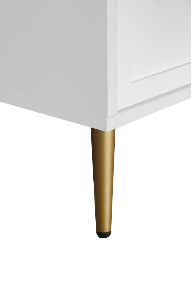 Cassettiera con Ante ¨C MINIMAL ¨C Bianco, Metallo Dorato, 3 Cassetti 2 Ante, 120x40x80, Design Moderno