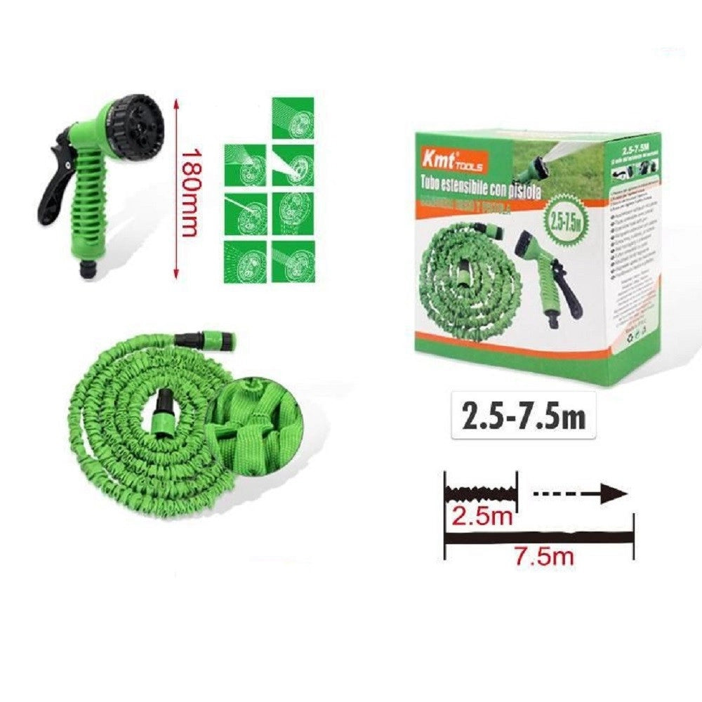 Trade Shop - Tubo Estensibile Giardino 2,5-7,5 Mt Pistola 7 Funzioni Per Irrigazione 9369405 -
