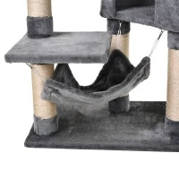 Tiragraffi a Colonna per Gatti con Cuccia, Amaca, Lettini Sospesi e Pali in Corda Sisal, Grigio, 60x40x154cm