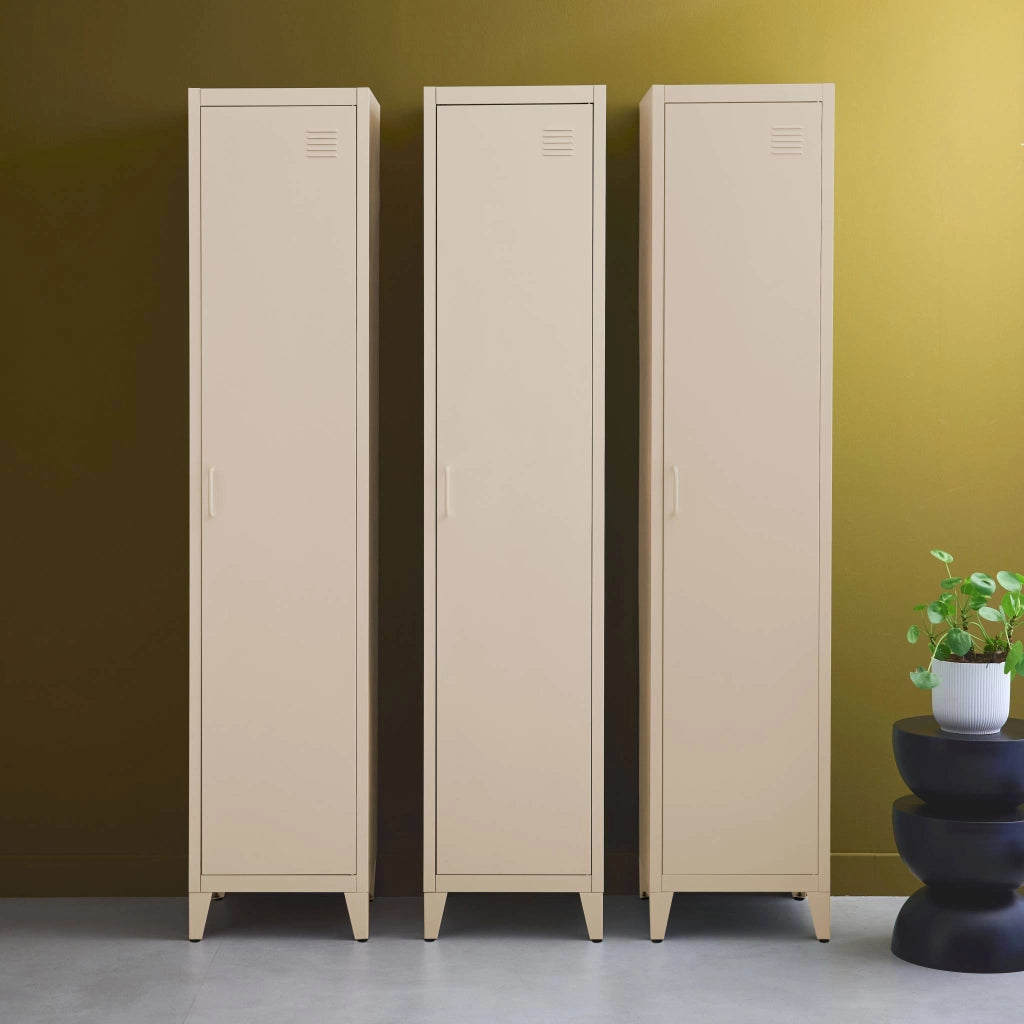 Set di 3 armadi camera industriale, 4 vani, beige
