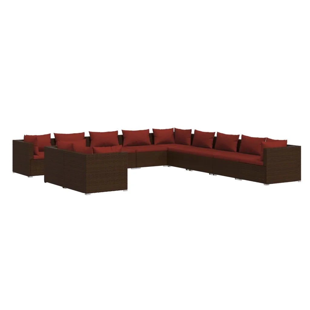 Set Divani da Giardino 11 pz con Cuscini in Polyrattan Marrone cod mxl 42246