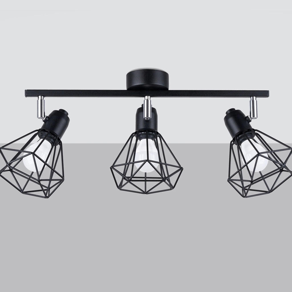 Plafoniera Pure Lume Selara industriale nera 3xE14