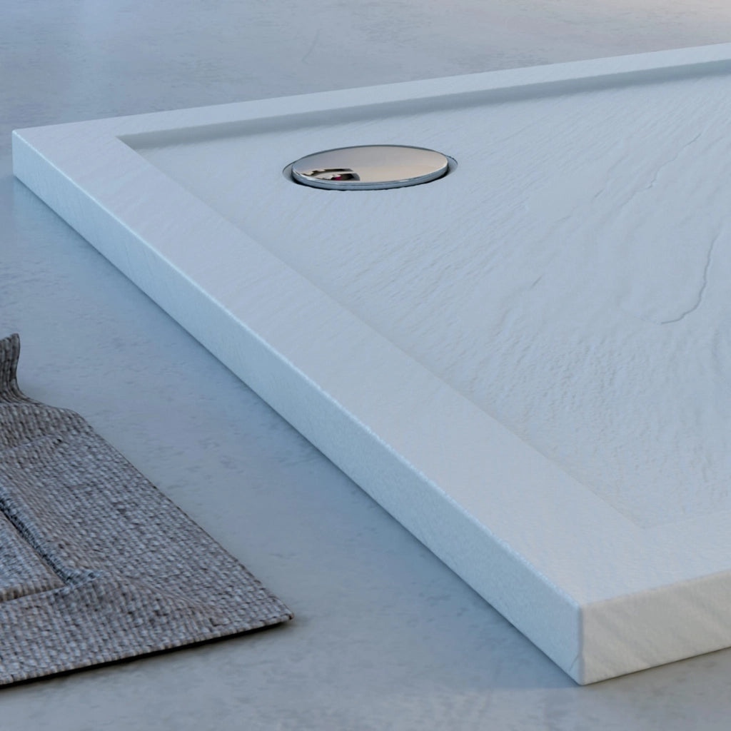 Piatto Doccia Slim 70x90x4 cm Rettangolare Acrilico Bordato Bianco Effetto Pietra mod. Flower