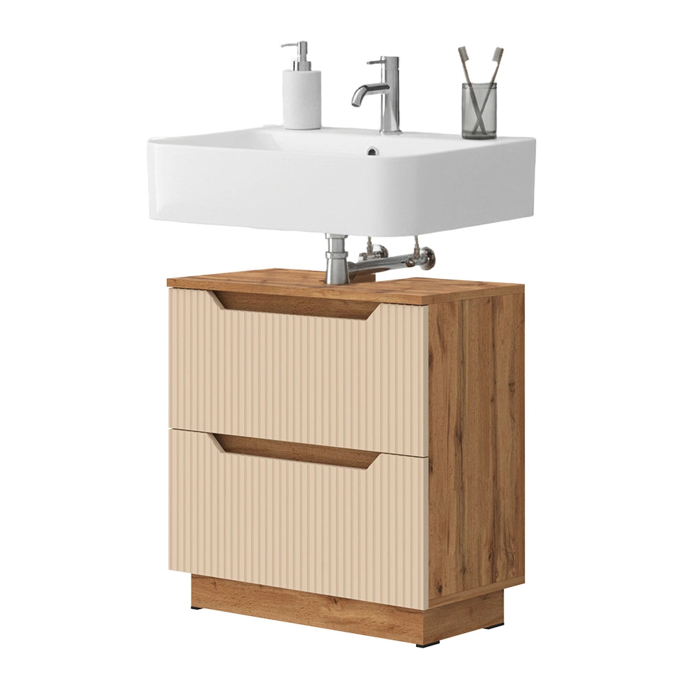 Vicco Mobile sottolavabo per bagno Rovere/cashmere a righe 59.8 x 62.5 cm con 2 cassetti