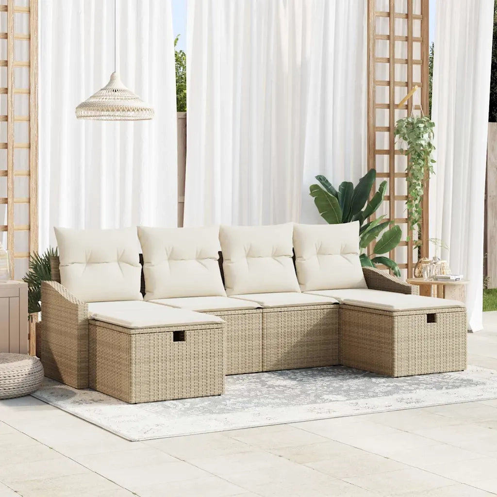 Set Divano da Giardino con cuscino 6 pcs Beige Poly Rattan