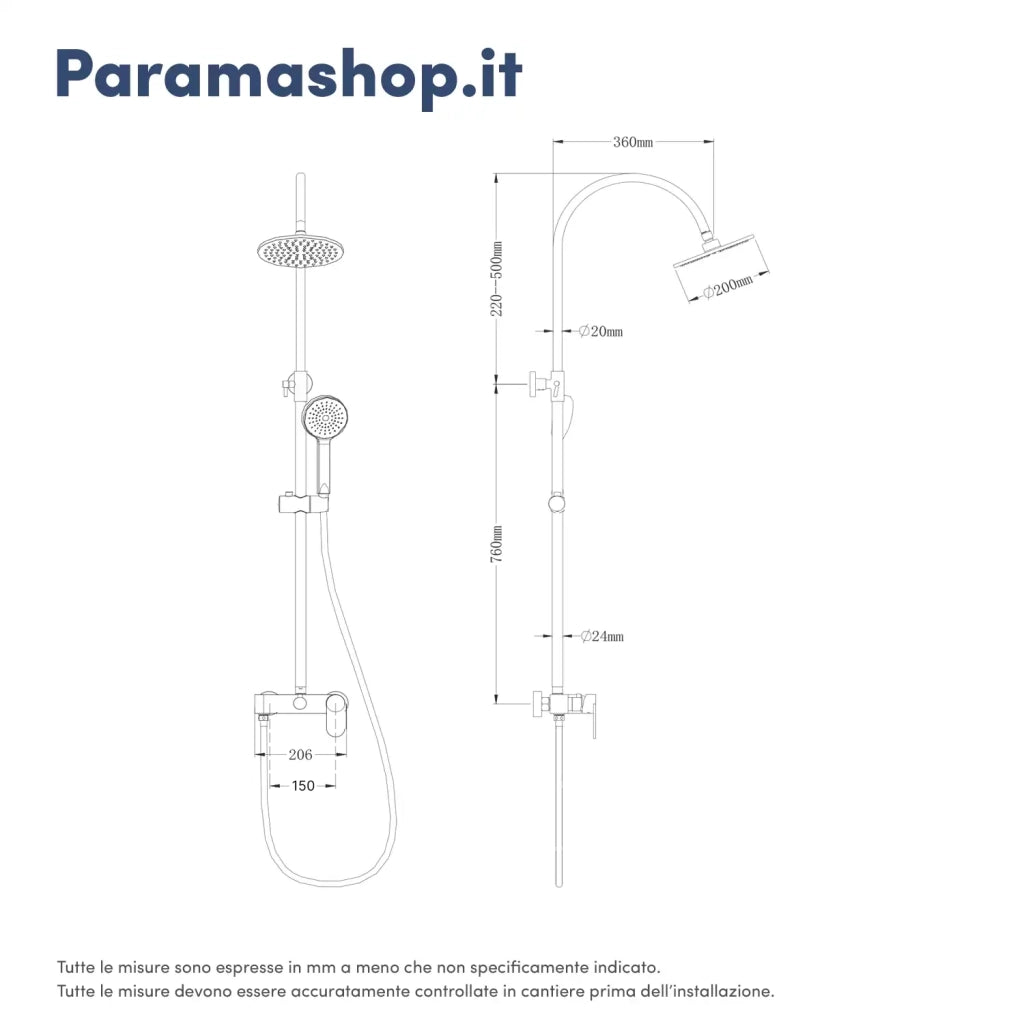 Colonna doccia soffione 20 cm con finitura cromata | Piave