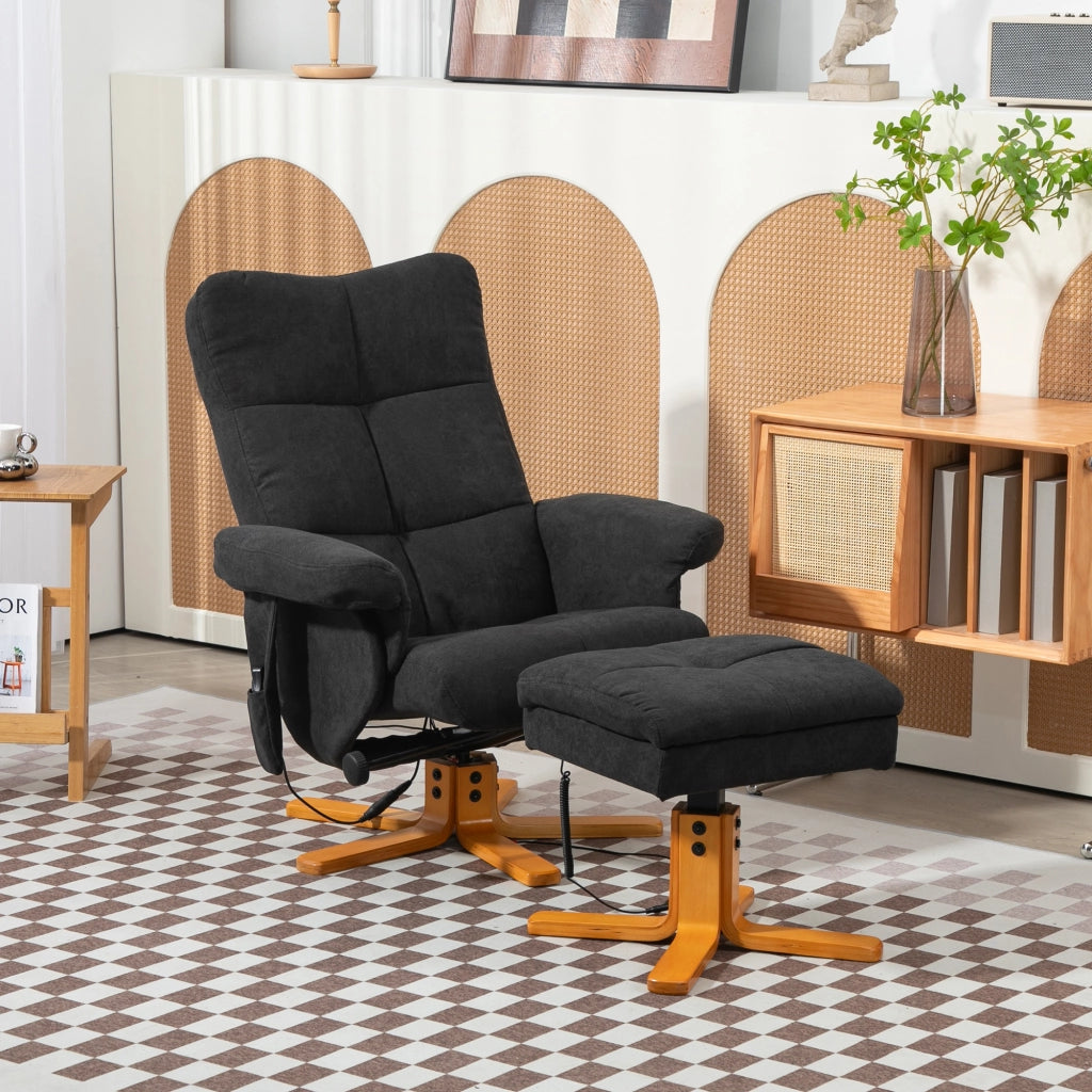 Poltrona massaggiante reclinabile con poggiapiedi ¨C zephmum ¨C 80x86x99 cm, nero
