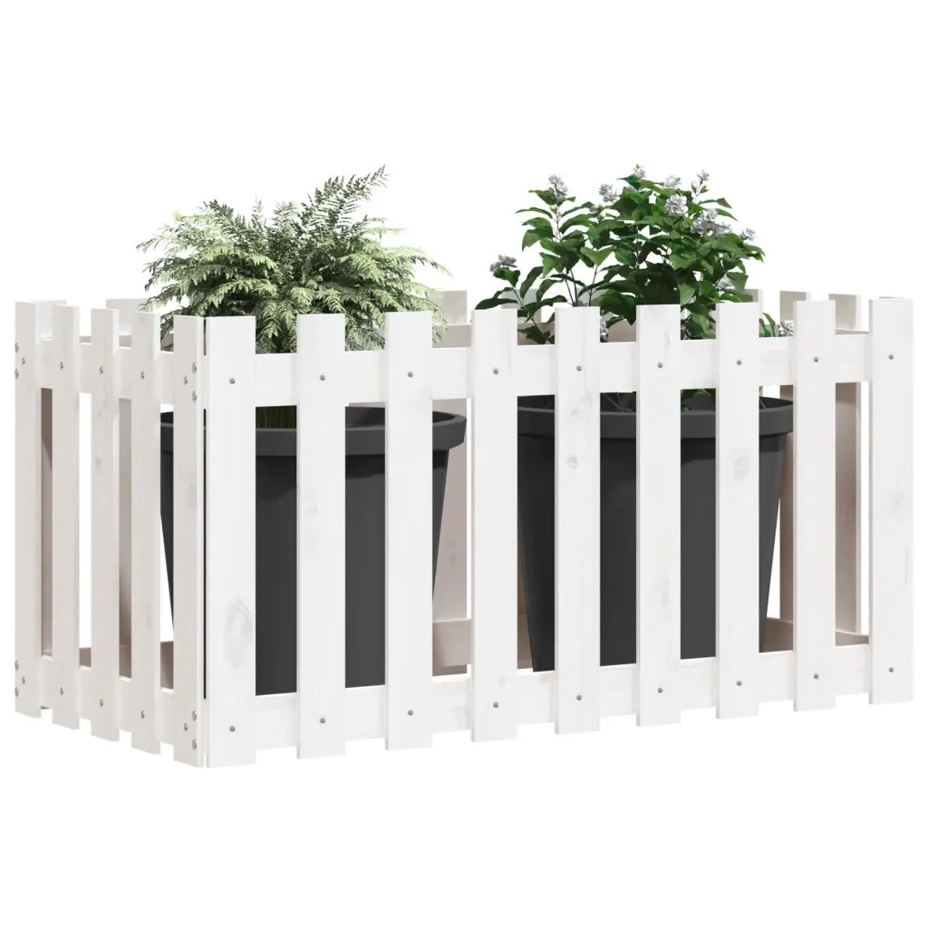 Fioriera Giardino a Recinzione-Vaso con Ringhiera-Contenitore per Piante Bianca 100x50x50cm Massello Pino