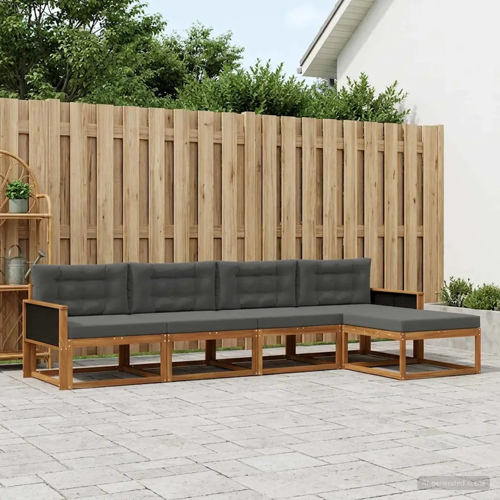 Set di divani da esterno con cuscino 5 pcs Naturale e Antracite 3382475
