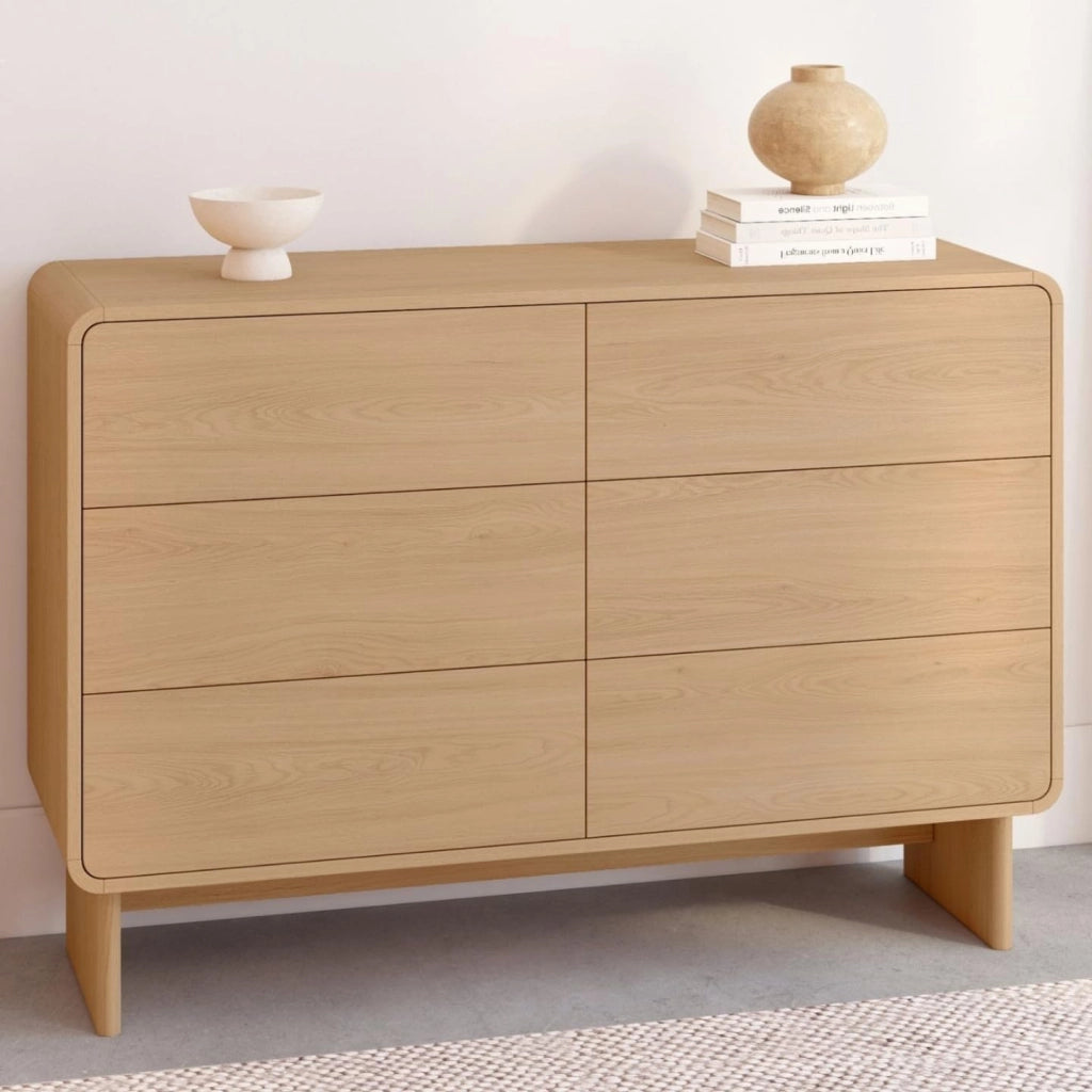 Cassettiera 6 cassetti nasturzio 110 cm in legno di faggio Design arrotondato
