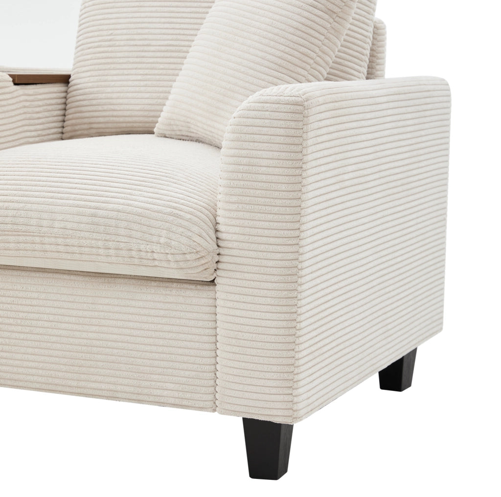 Divano angolare modulare 4 posti con console; 2 USB; portabicchieri e pouf contenitore beige
