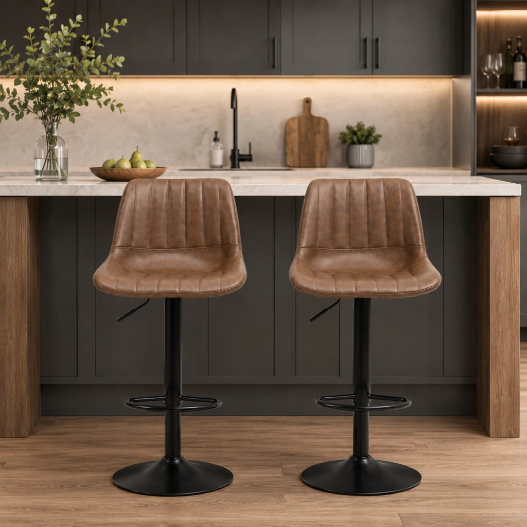 Set di 2 sgabelli da bar 43x49.5x91-111 cm girevoli e regolabili in altezza; acciaio; marrone
