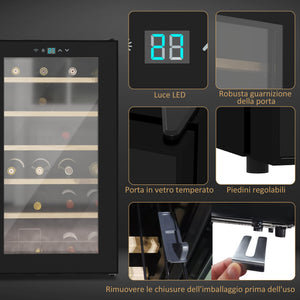 Cantinetta Vino Refrigerata per 24 Bottiglie Capacità 65L Controllo Temperatura e Ripiani Estraibili Nero
