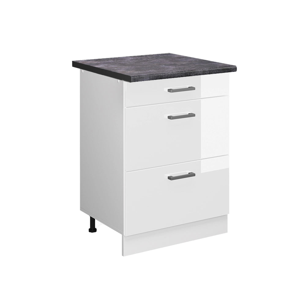 Vicco Mobiletto base per cucina Bianco lucido 60 cm con cassetti, PL Antracite
