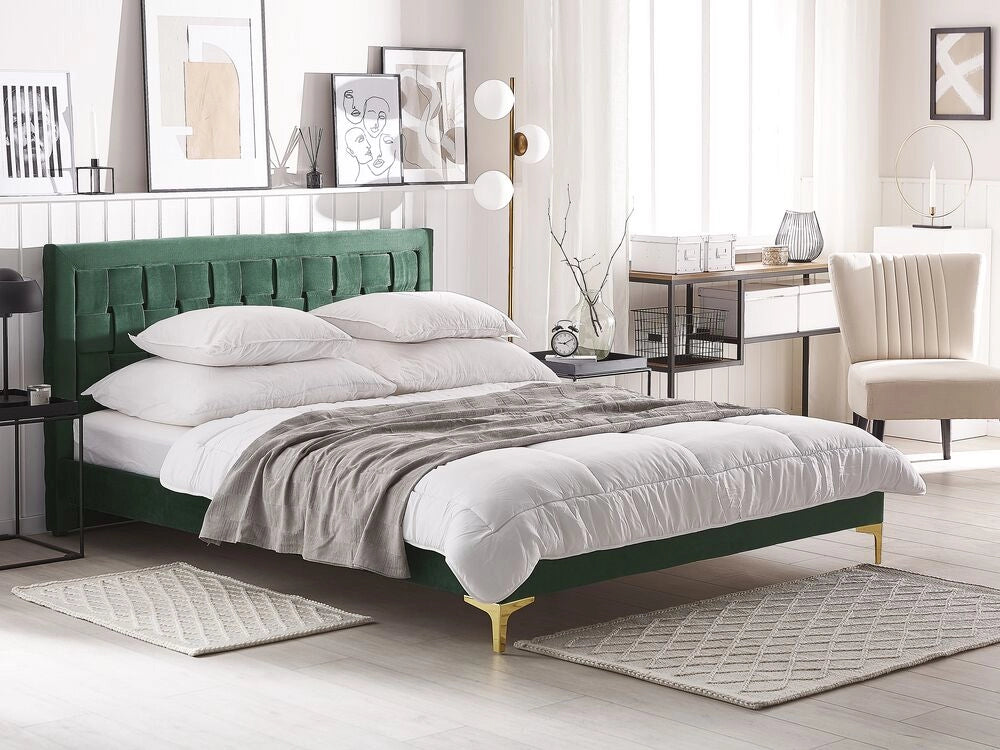 Letto imbottito 180 x 200 cm verde testiera velluto gambe dorate