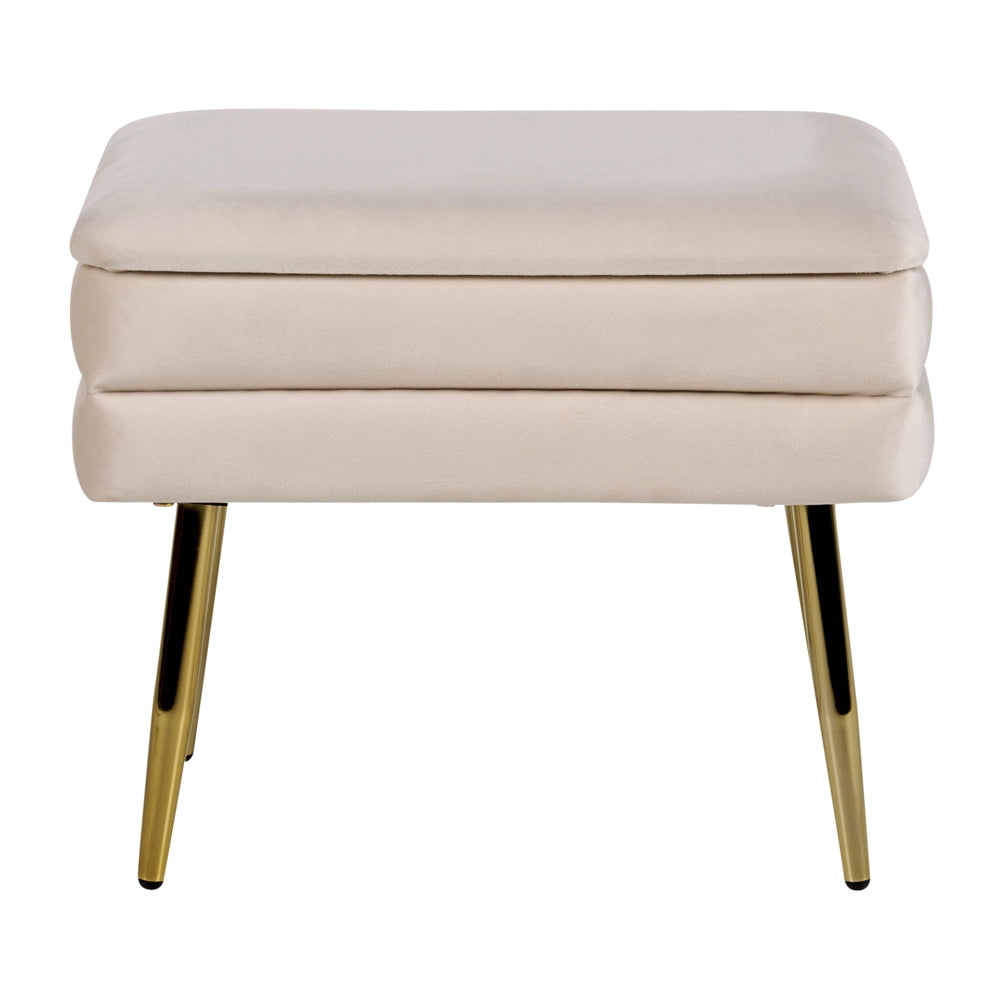 Panca contenitore per la camera da letto Rivestimento in velluto di poliestere beige chiaro Gambe dorate Design glam Mobili da soggiorno in tinta unita