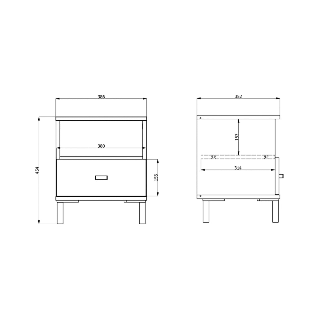 Ghadam, Comodino un Cassetto, 39x35x45h cm Bianco Opaco