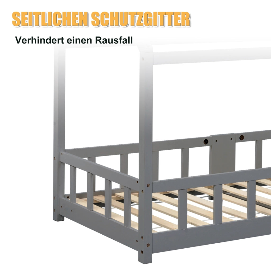 Letto a casetta per bambini 90x200 cm grigio con lavagna