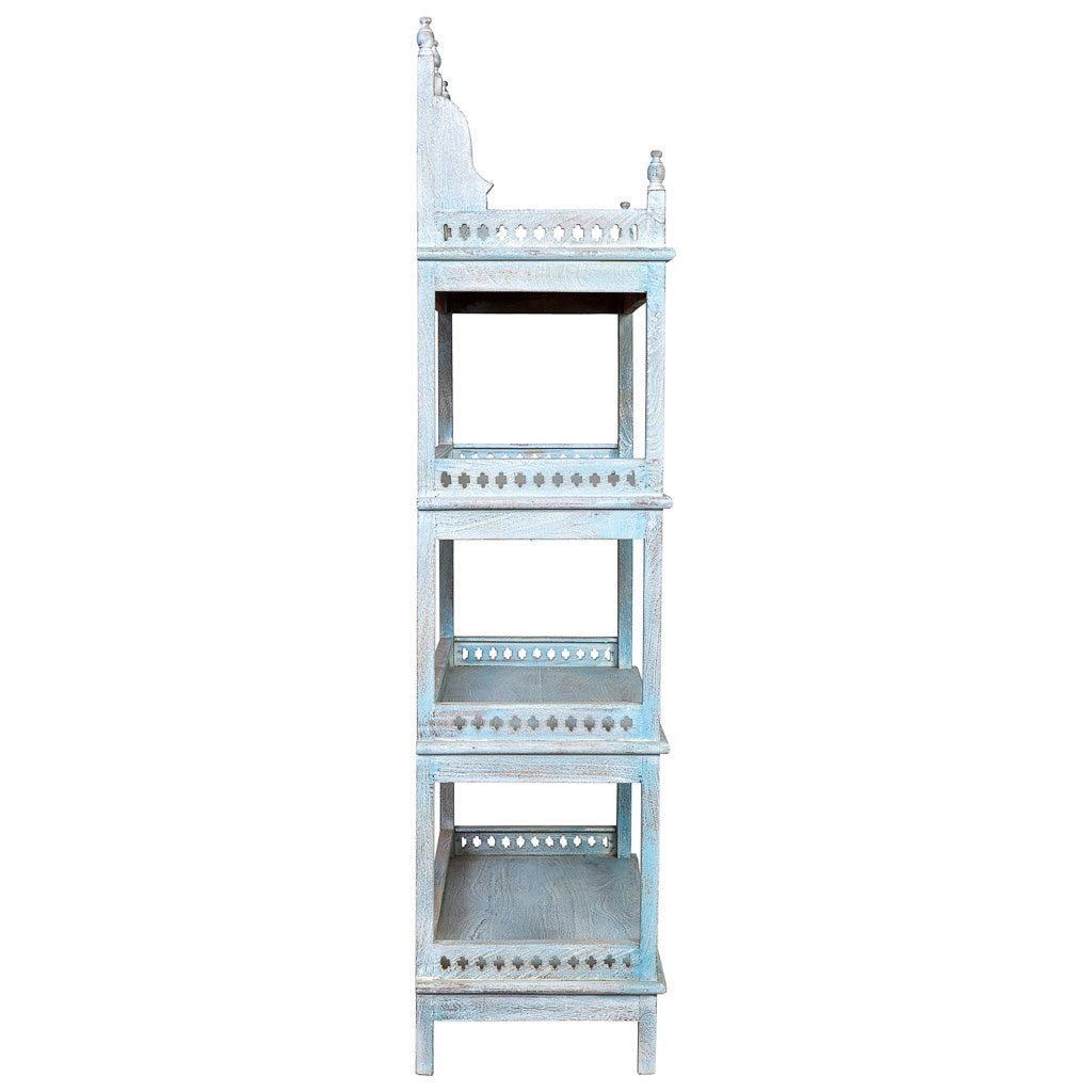 Scaffale in legno intagliato blu 90x40x166 cm
