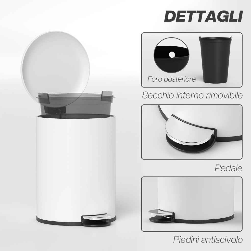 Bidone Immondizia a Pedale ¨C zephmum ¨C Crema, Metallo e PP, 36x30x44.5 cm