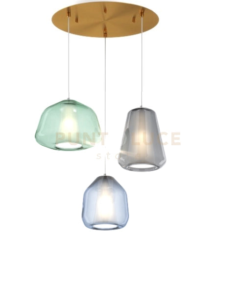 SOSPENSIONE OTTONE SAT. 3 LUCI TONDA VETRI ALPHA VE + BETA BL + GAMMA FU 1176OS-S3 T ABG-MC