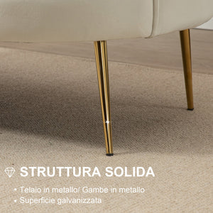 Divano 2 Posti 130x77x77 cm in Velluto Crema