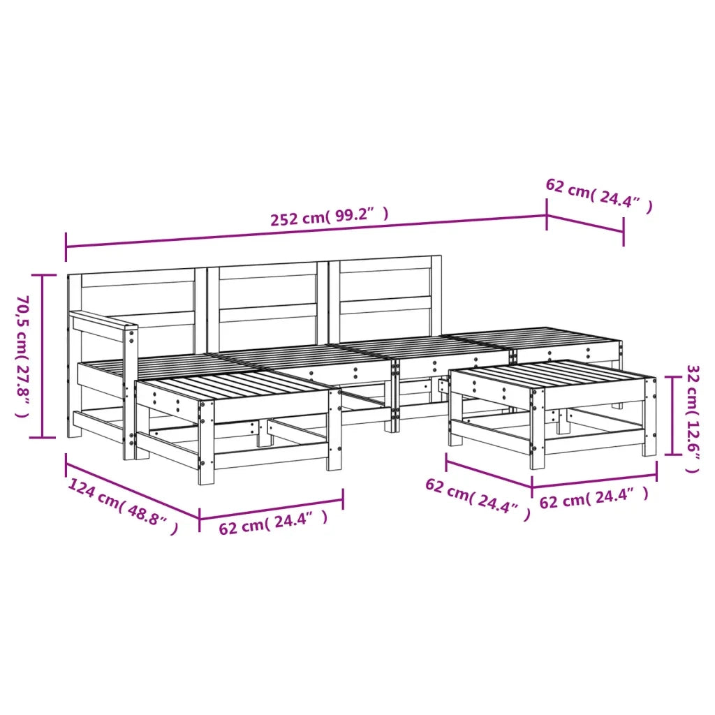 Set Salotto da Giardino 6 pz | Set di Mobili da Esterno in Legno Massello di Pino