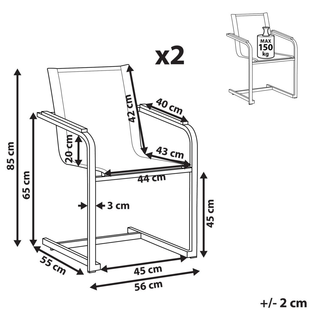 Set di 6 sedie da giardino grigio sedile sintetico struttura in acciaio inox stile cantilever