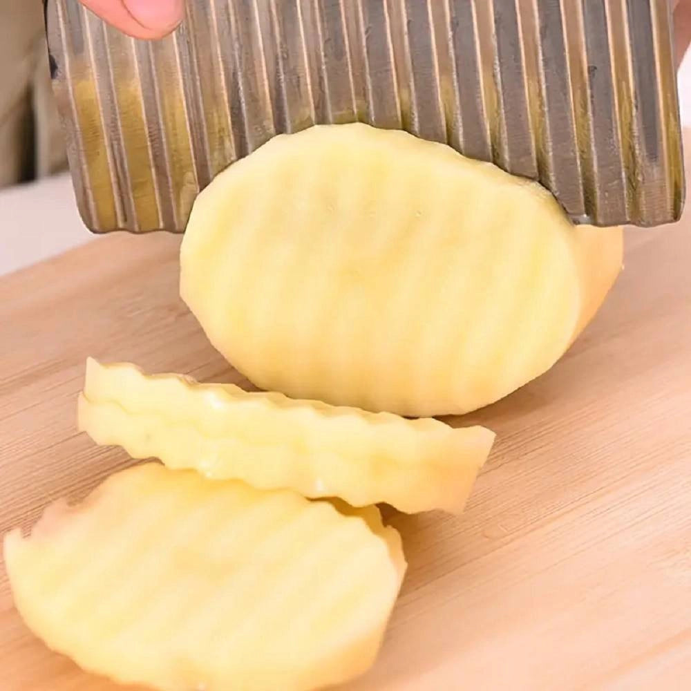 Trade Shop - Coltello Ondulato Per Patate Cetrioli In Acciaio Affettatrice Accessori Cucina -