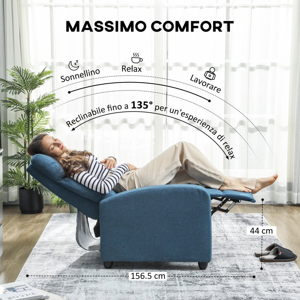 Poltrona Relax Reclinabile Manuale con Poggiapiedi ¨C Zephmum ¨C Tessuto Blu