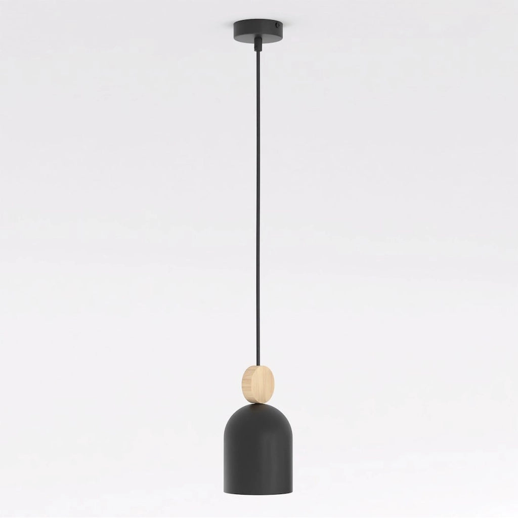 Lampada a sospensione Mesi in acciaio nero opaco e legno