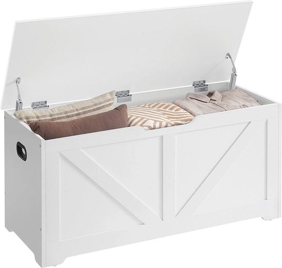 Banco con sedile - Organizzatore di ingresso - Bancopieghevole - Piastra di appoggio - 40 cm x 100 cm x 46 cm - Bianco opaco - 136 kg di capacità - 19,5 kg - Montaggio semplice