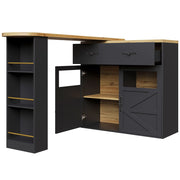 Tavolo da Pranzo Allungabile con 1 Cassetto; 3 Ripiani e Rotazione a 360 Gradi; in MDF; Nero; 138-204x39x104 cm