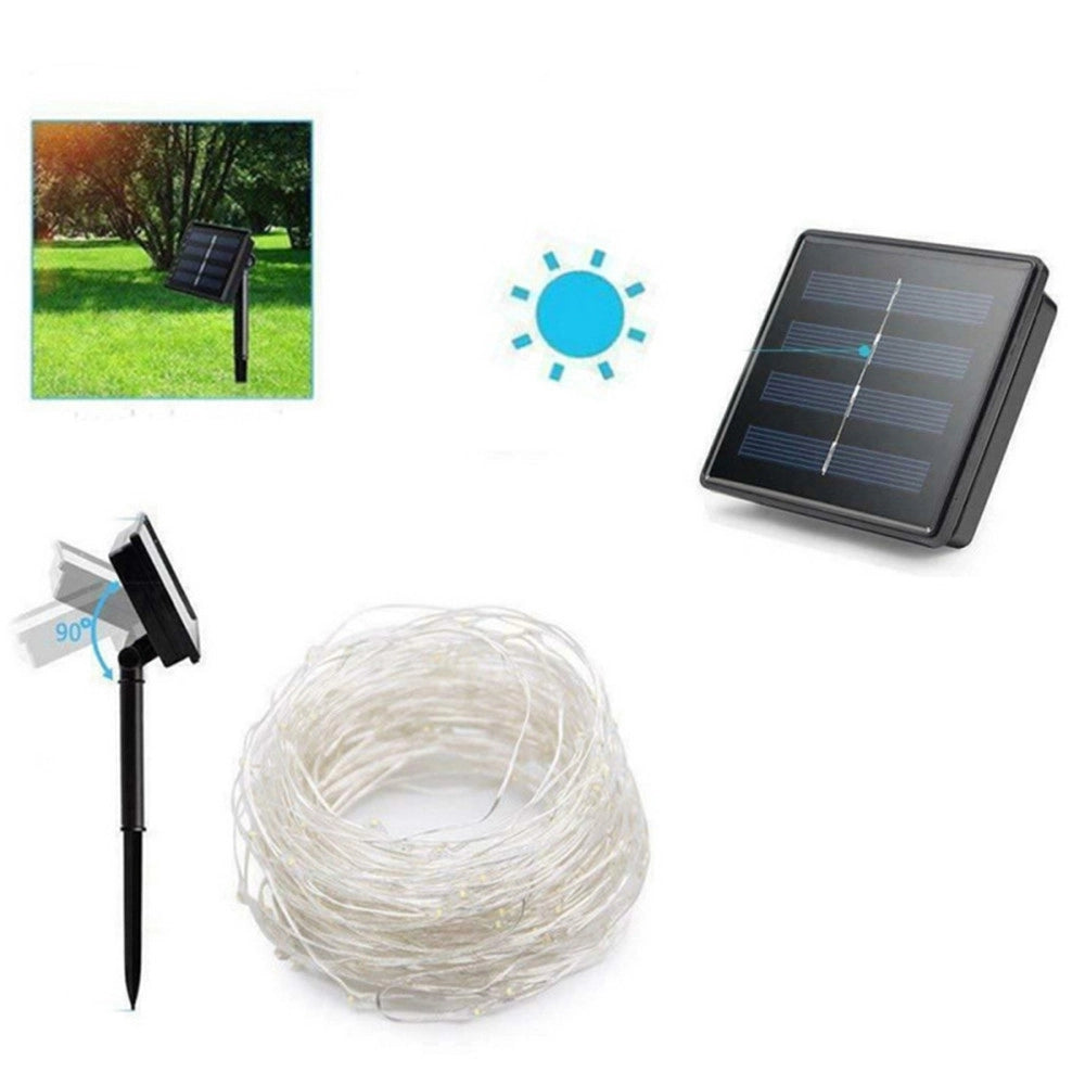 Trade Shop - Striscia Luminosa Led 10mt Con Pannello Solare Picchetto Catena Luce Decorazioni Kyp-10 -