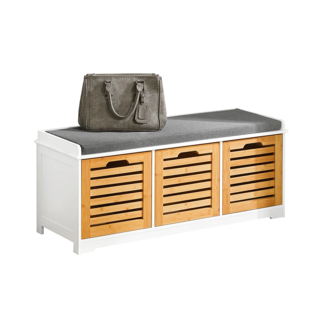 Scarpiera da ingresso Panchina con Cuscino e Cestini 3 Cestini Legno FSR23-WN