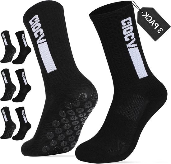 3 Pair Calzini da Calcio Unisex con Disegno Antiscivolo | Dimensione Universale 39-46 | 75% Cotone | Calzini con Grip per Uomini