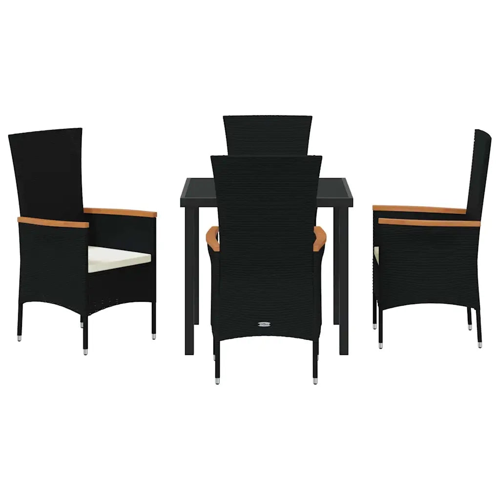 Set da Pranzo per Giardino con cuscino 5 pcs Nero