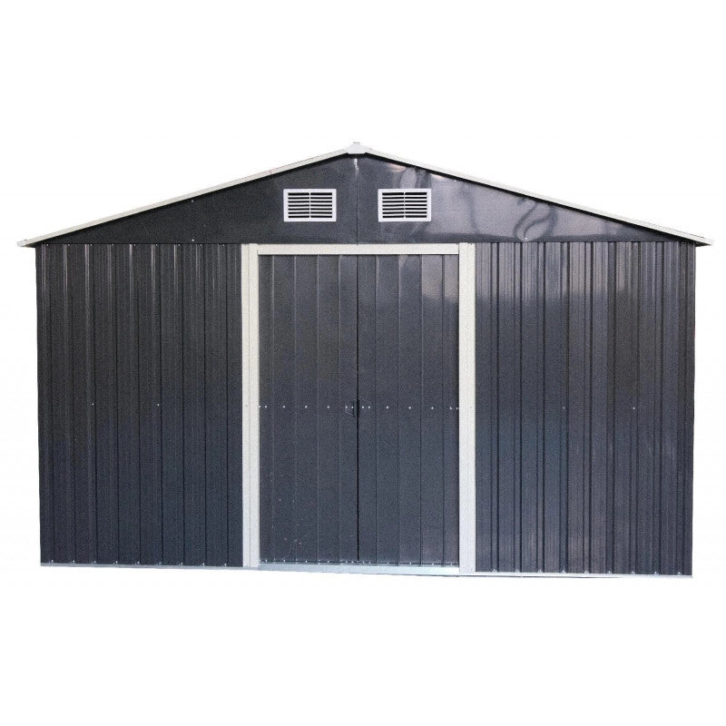 Casetta da giardino in metallo zincato 257x257 cm – Capannone con doppia porta scorrevole rinforzata – Tetto a due falde 6,60 m² – AM2626.2 Foresta