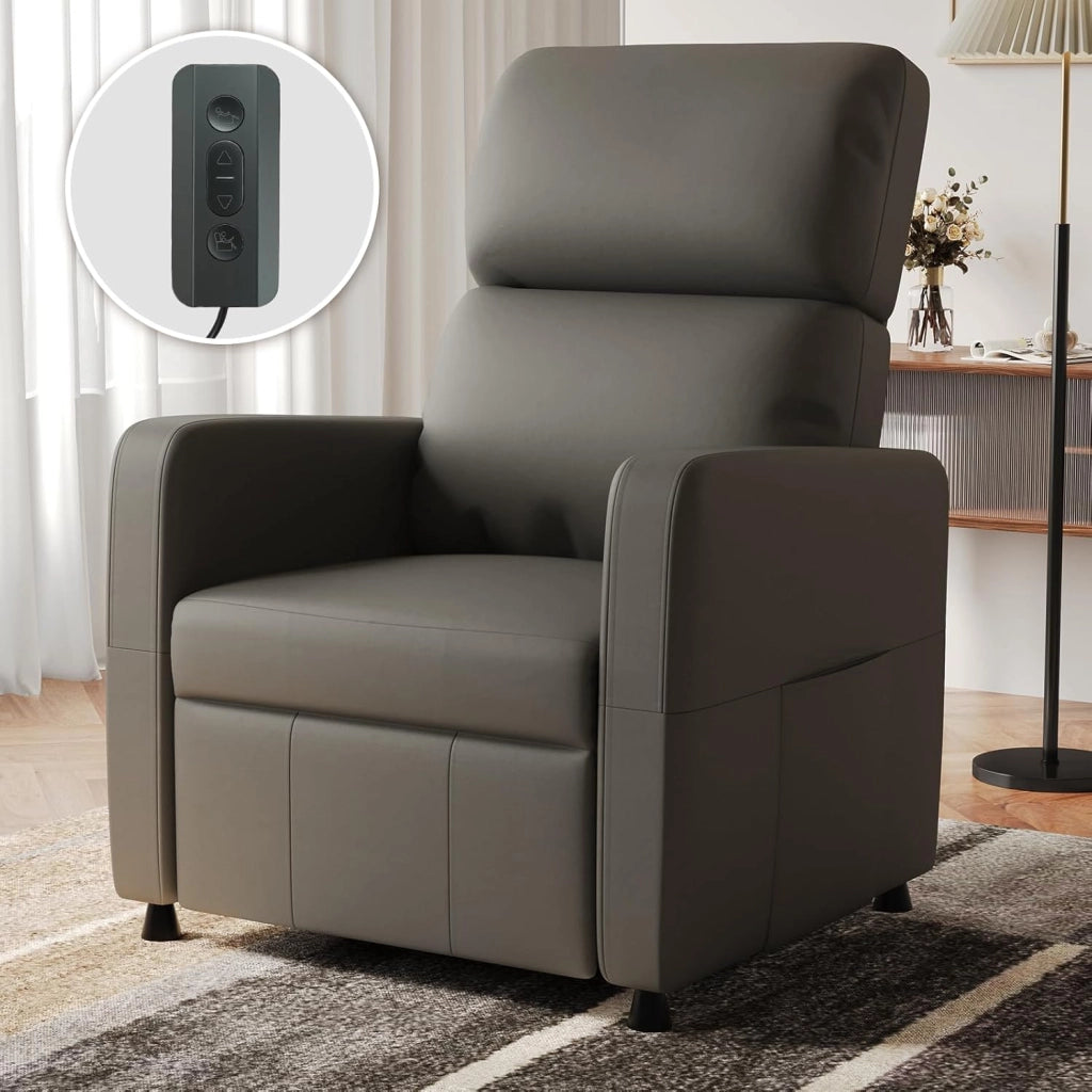 Poltrona Relax Elettrica, Ergonomica Reclinabile 90°-165°, Poltrona Reclinabile con Schienale e Poggiapiedi Regolabile, Poltrone per Soggiorno/Ufficio, con Tasconi Laterali, Grigio