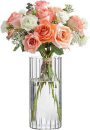 Decorazione per tavolo, Vaso decorativo di vetro, Set di mini vasi tulipani, Vaso cilindrico di vetro, grande, per tulipani, pampas, orchidee, rose, altezza 20 cm, trasparente.