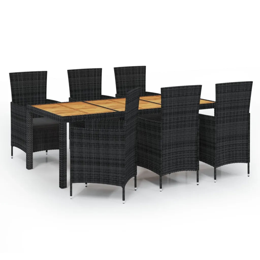 Set da Pranzo da Giardino 7 pz con Cuscini in Polyrattan Nero 3094861