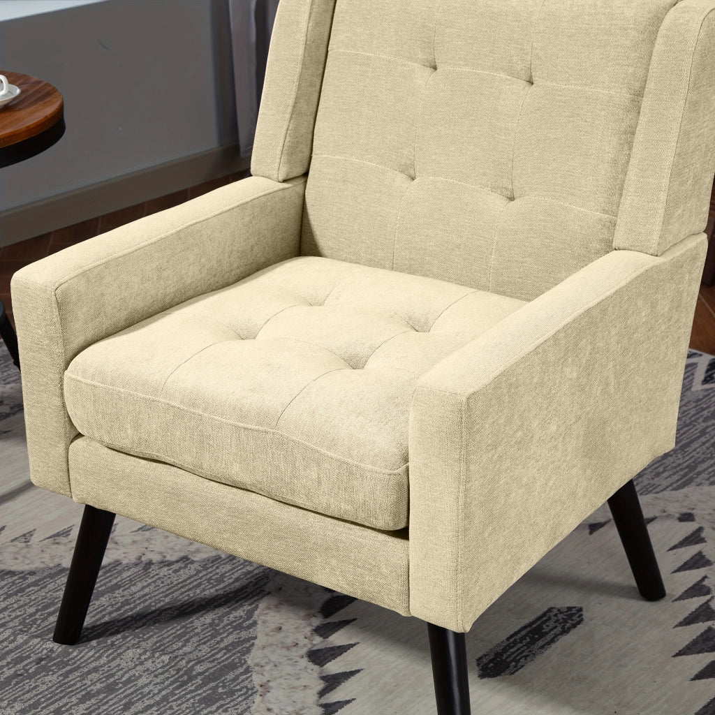 Set di poltrone 2 pezzi con cuscini in schiuma ad alta densità, tessuto resistente e gambe in legno beige