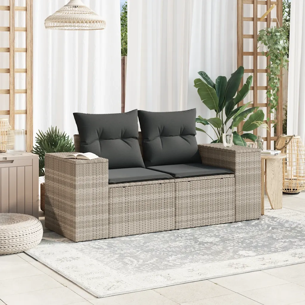 Divano da Giardino con Cuscini 2 Posti Grigio Chiaro Polyrattan 366187