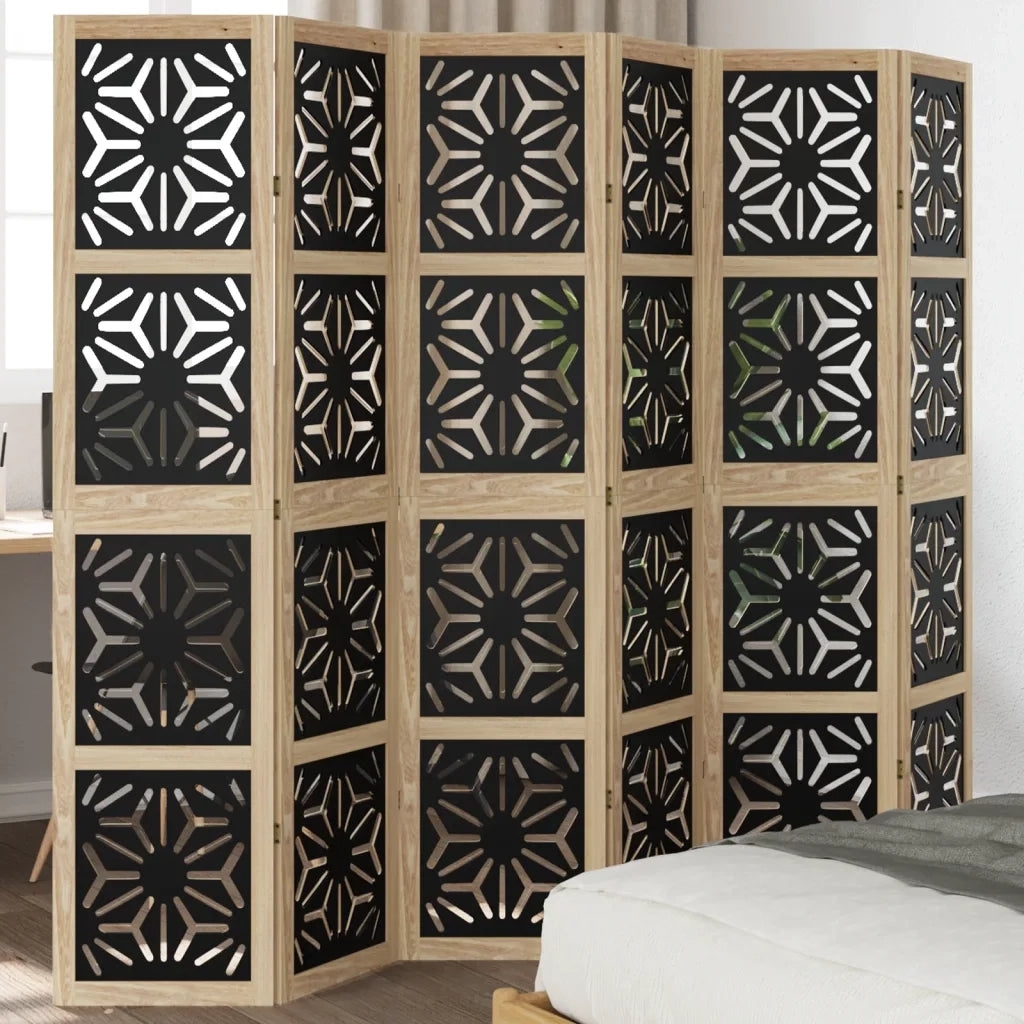 Divisorio Ambienti | Divider per stanze | Paravento 6 Pannelli Marrone e nero Legno di Paulownia