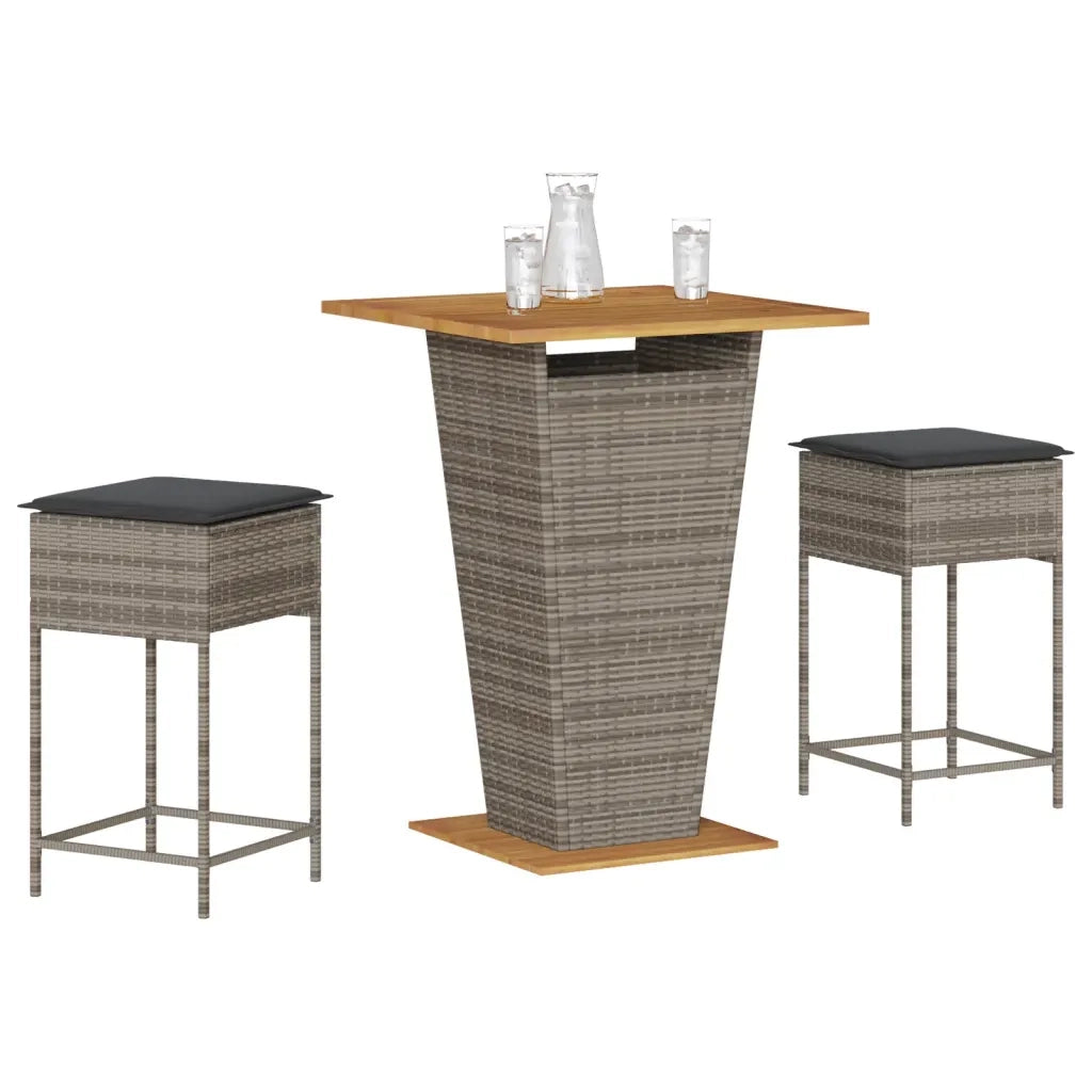 Set Bar da Giardino 3pz con Cuscini Grigio in Polyrattan