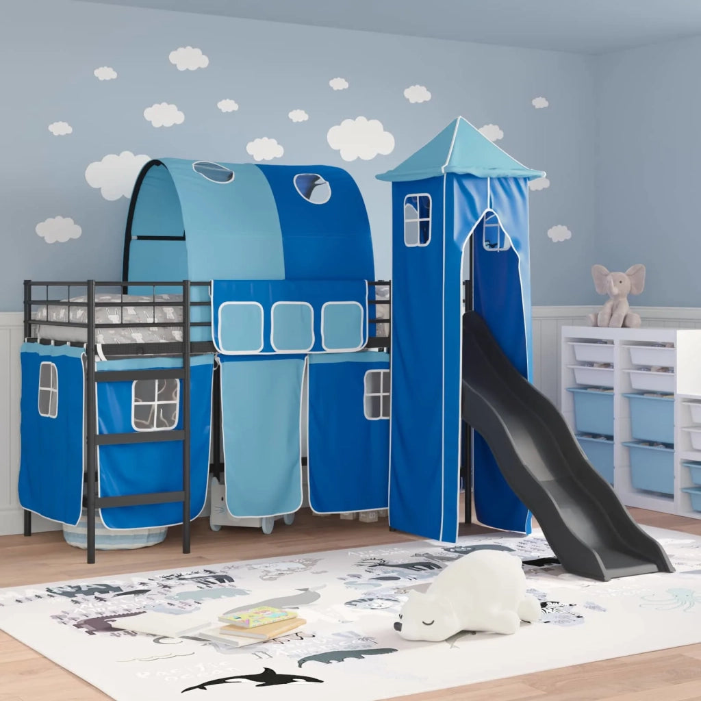 Struttura del letto loft per Bambini | Letto Infantile | Lettino Nero e Blu 75 x 190 cm