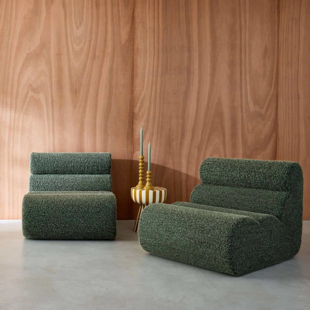 Divano modulare tessuto effetto alpaca, 2 posti, verde kaki